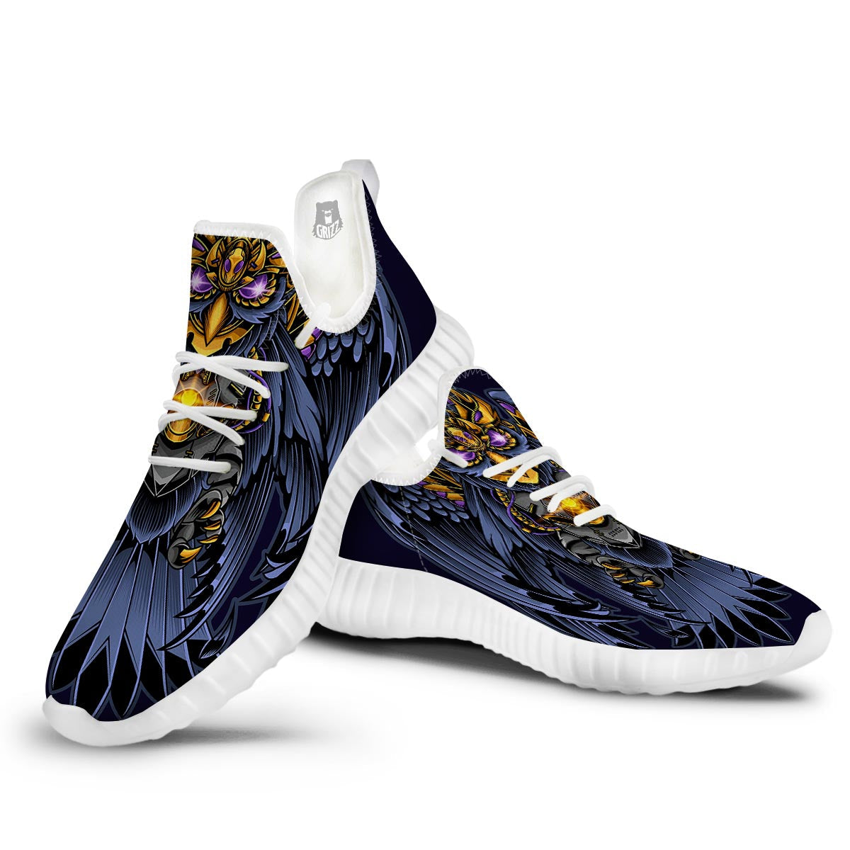 Owl Steampunk Print White Walking Shoes-grizzshop