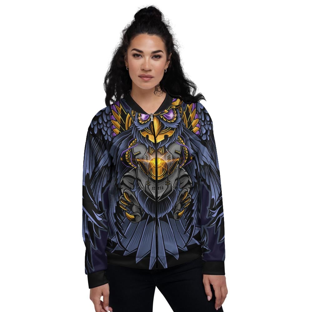 Owl Steampunk Print Women's Bomber Jacket-grizzshop