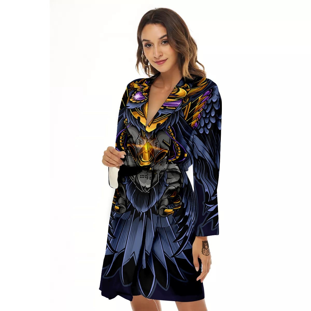Owl Steampunk Print Women's Robe-grizzshop