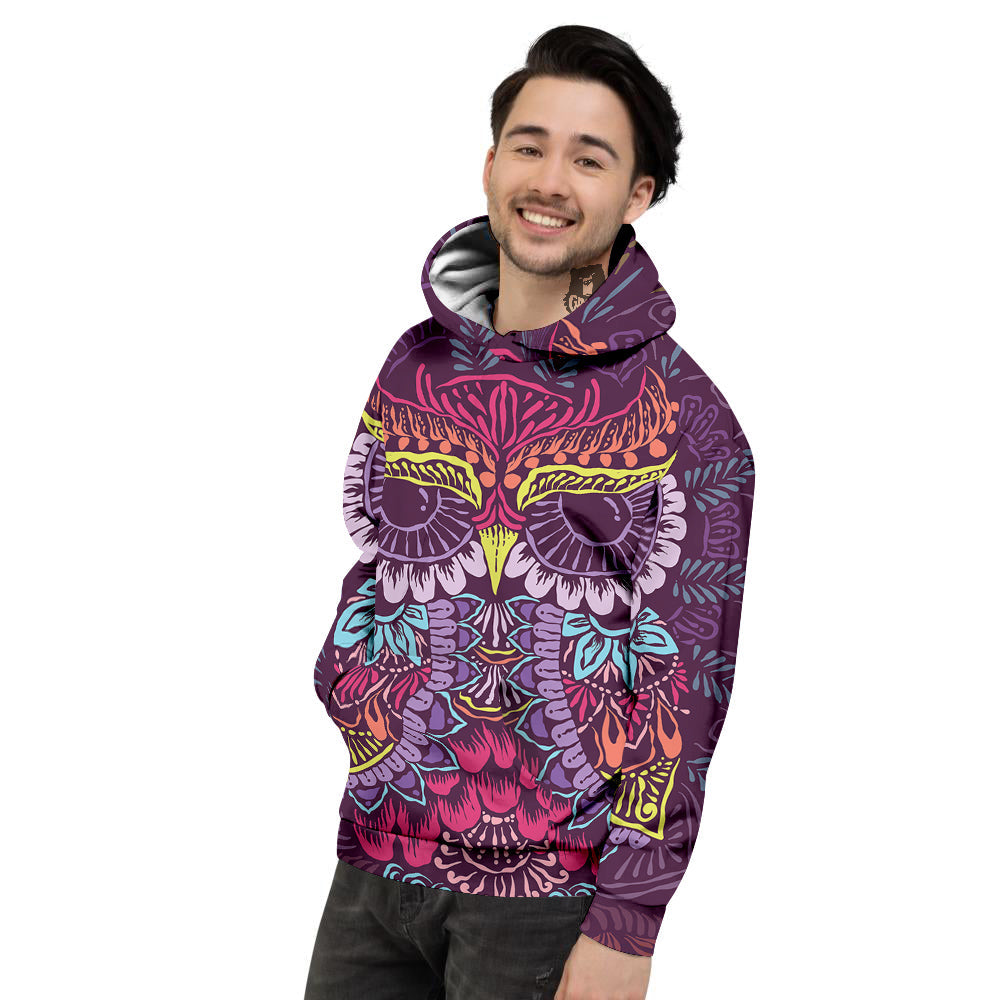 Owl Tribal Colorful Print Men's Hoodie-grizzshop