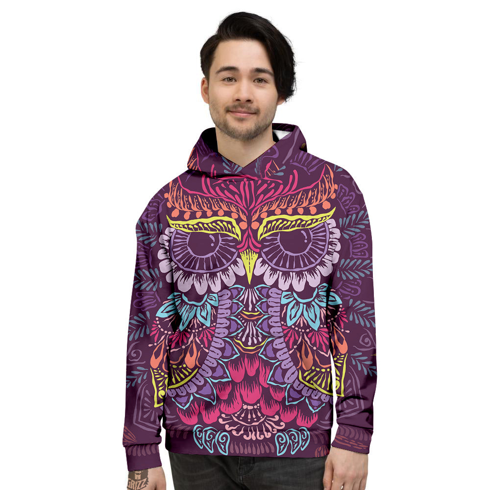 Owl Tribal Colorful Print Men's Hoodie-grizzshop