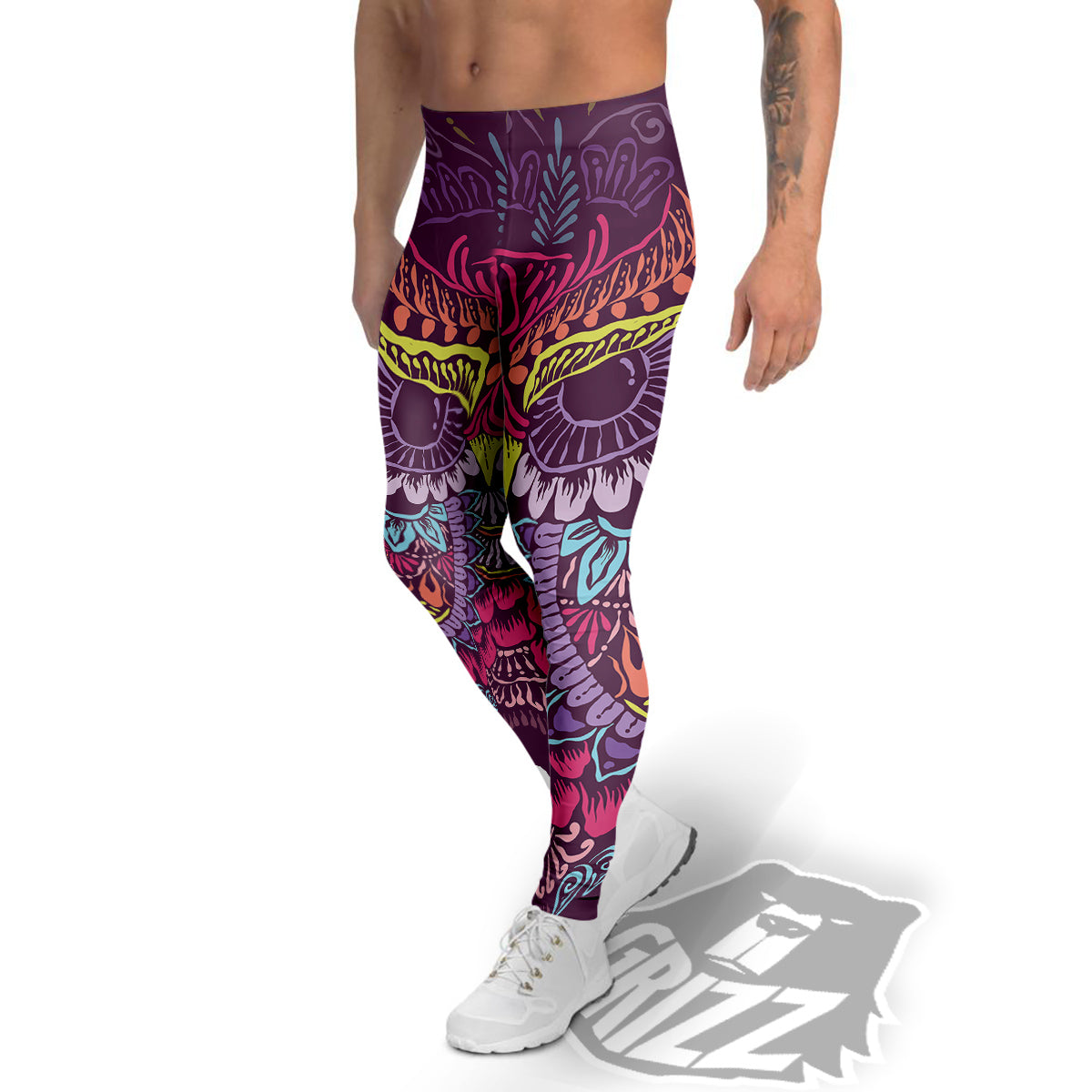 Owl Tribal Colorful Print Men's Leggings-grizzshop