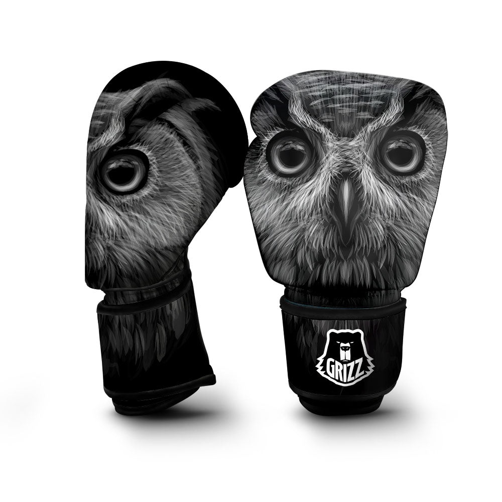 Owl White And Black Print Boxing Gloves-grizzshop
