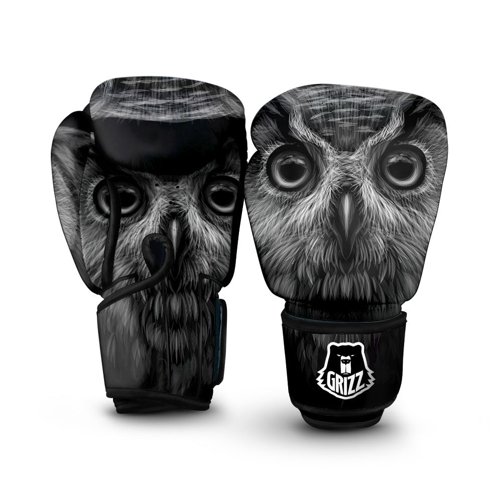 Owl White And Black Print Boxing Gloves-grizzshop