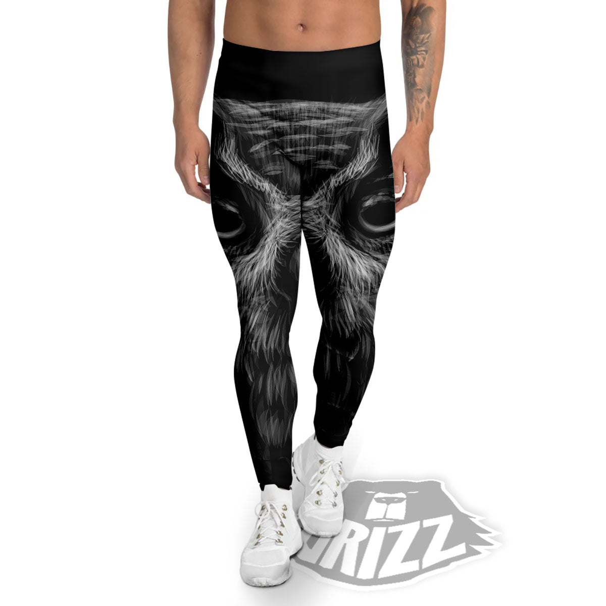 Owl White And Black Print Men's Leggings-grizzshop