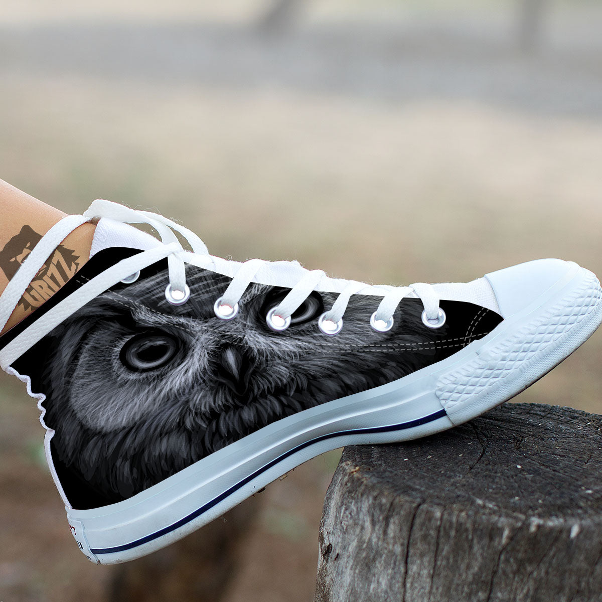 Owl White And Black Print White High Top Shoes-grizzshop