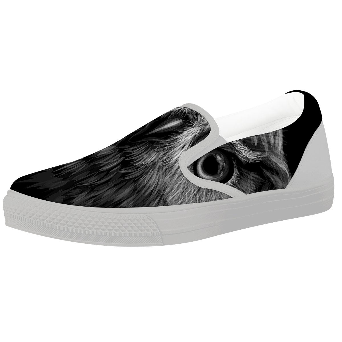 Owl White And Black Print White Slip On Shoes-grizzshop