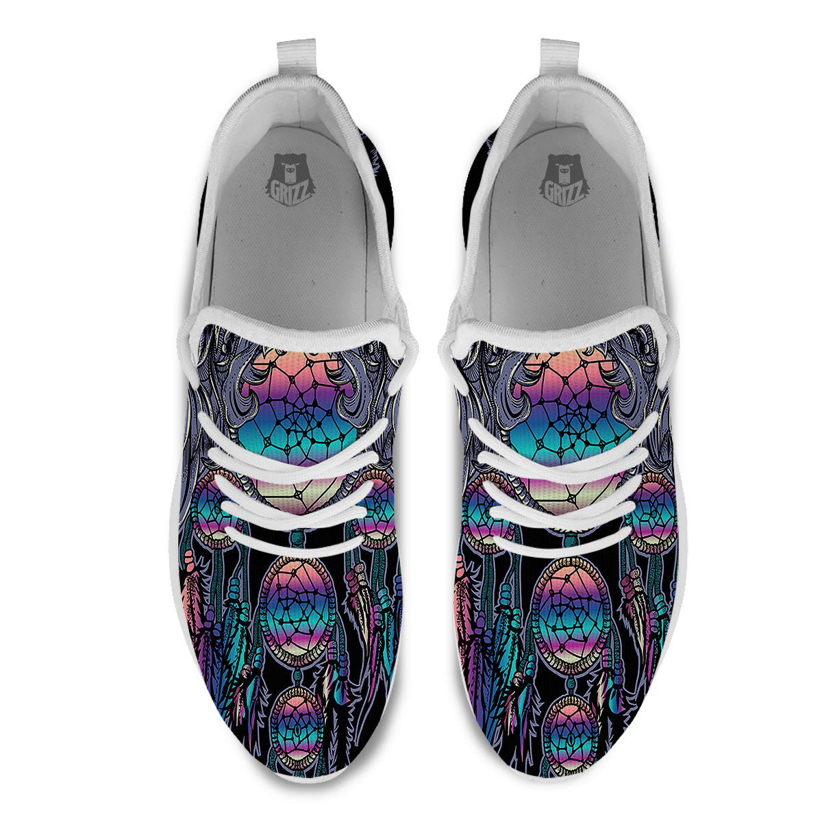 Owl With Dreamcatcher Print White Athletic Shoes-grizzshop