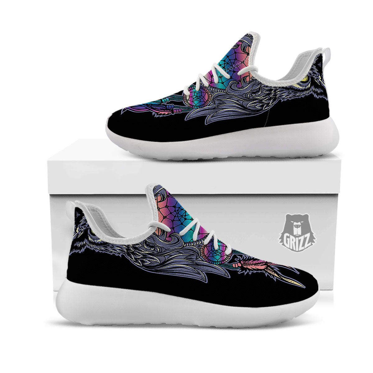 Owl With Dreamcatcher Print White Athletic Shoes-grizzshop