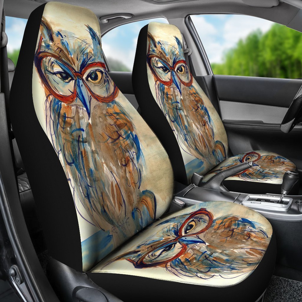 Owl With Glasses Car Seat Cover Universal Fit-grizzshop