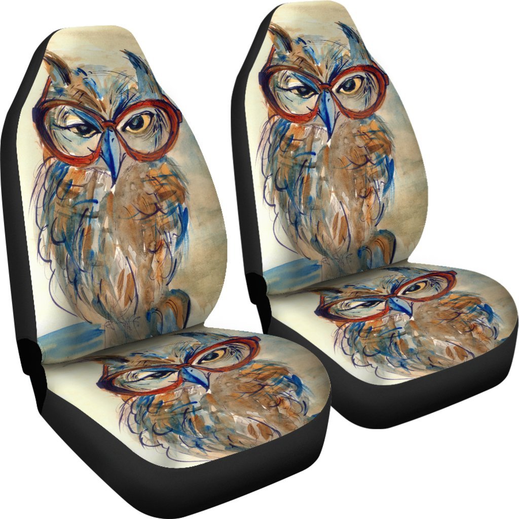 Owl With Glasses Car Seat Cover Universal Fit-grizzshop