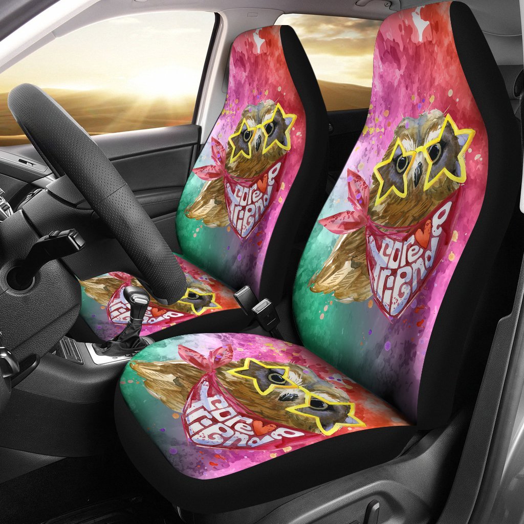 Owl With Star Glasses Colorful Car Seat Cover Universal Fit-grizzshop
