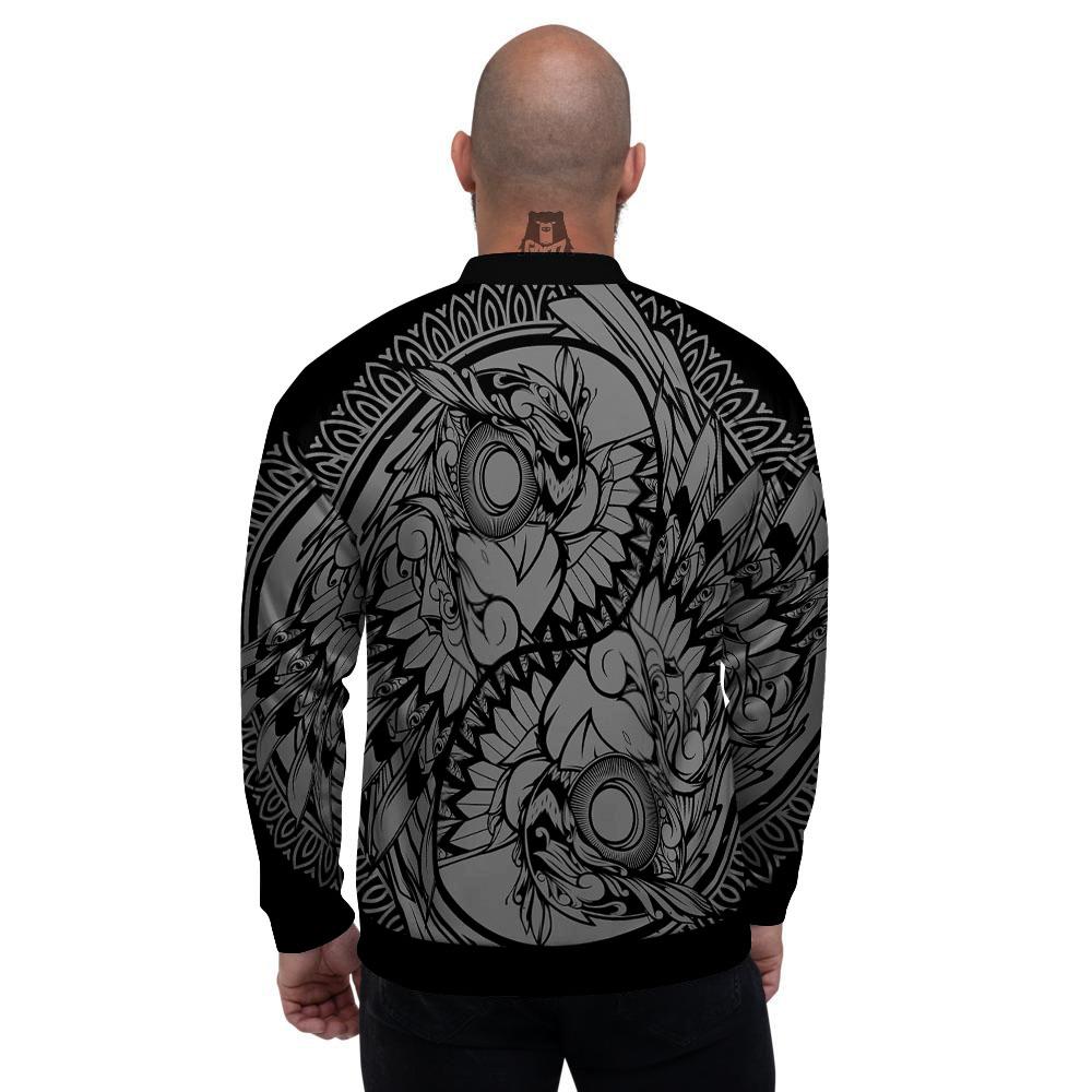 Owl Yin Yang Print Men's Bomber Jacket-grizzshop