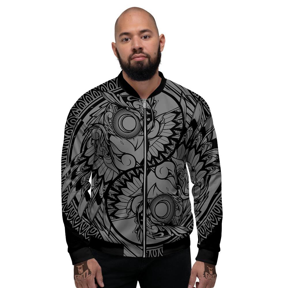 Owl Yin Yang Print Men's Bomber Jacket-grizzshop