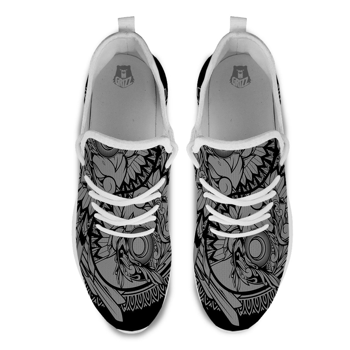 Owl Yin Yang Print White Athletic Shoes-grizzshop