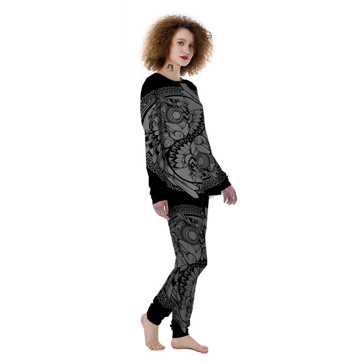 Owl Yin Yang Print Women's Pajamas-grizzshop