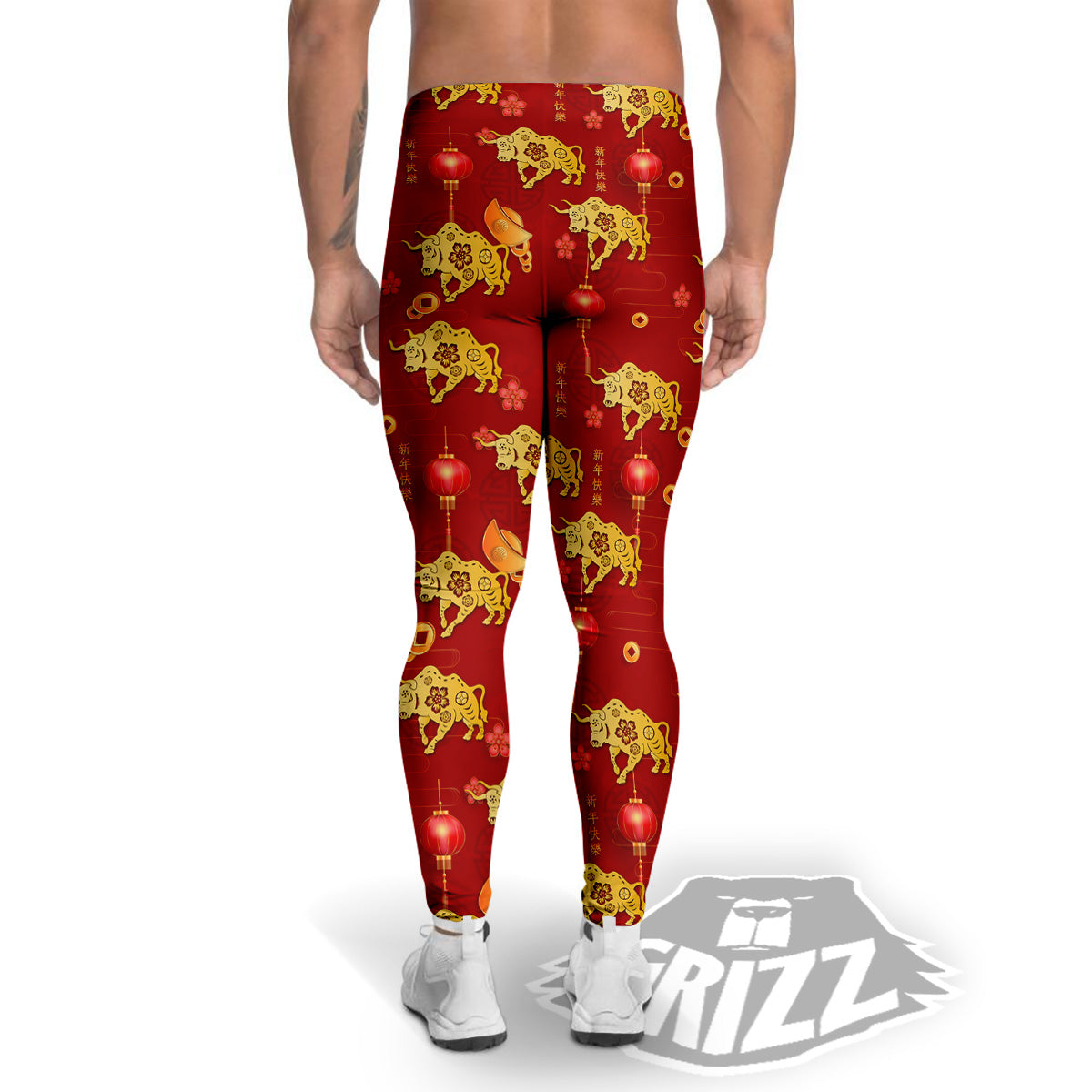 Ox And Chinese New Year Print Pattern Men's Leggings-grizzshop