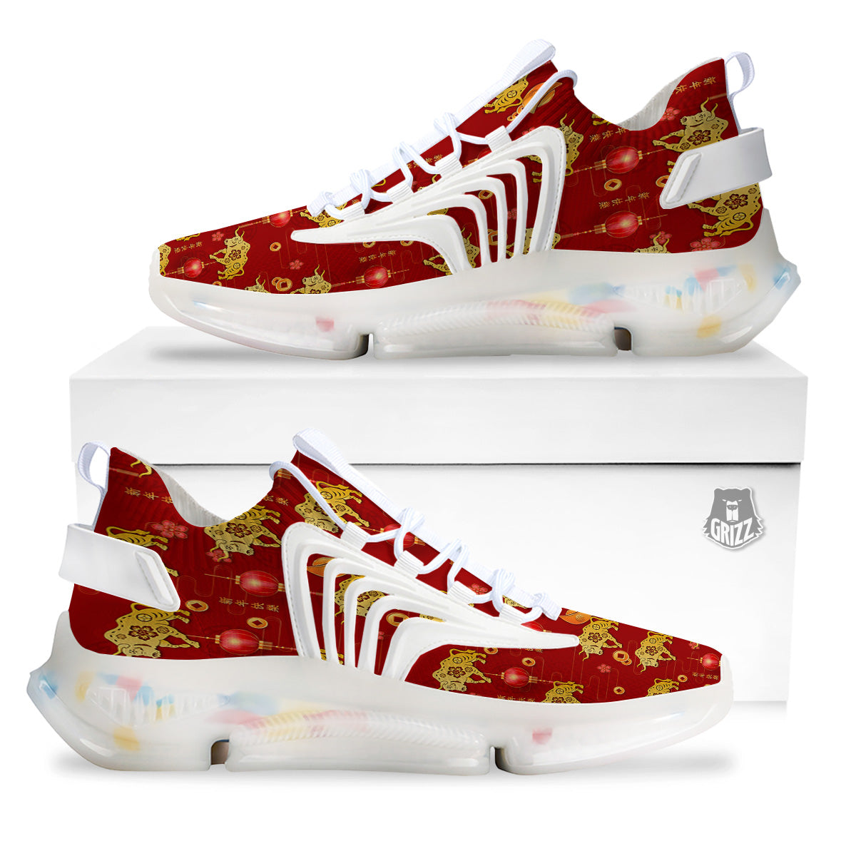 Ox And Chinese New Year Print Pattern White Gym Shoes-grizzshop