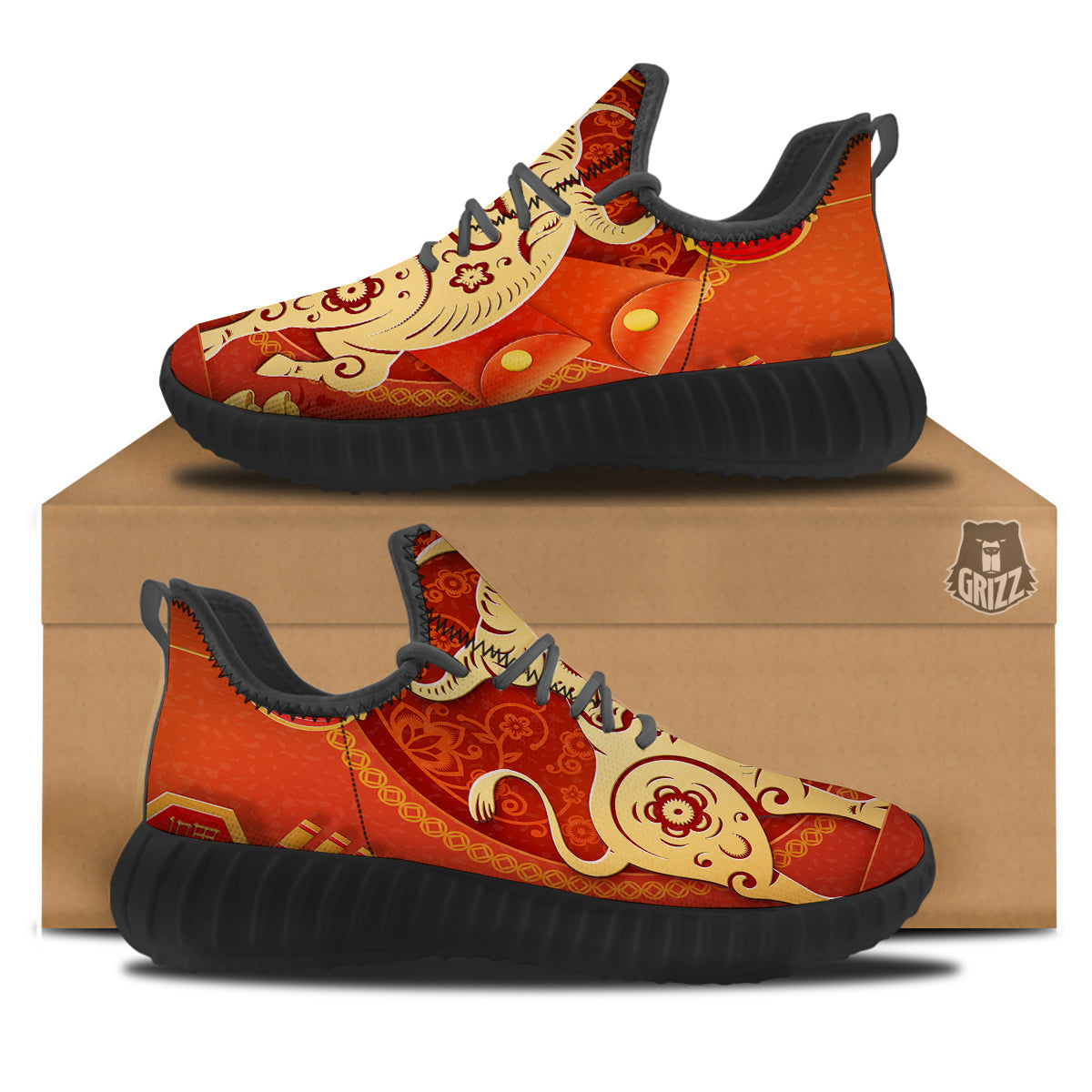 Ox Sign Chinese Horoscope Print Black Walking Shoes-grizzshop