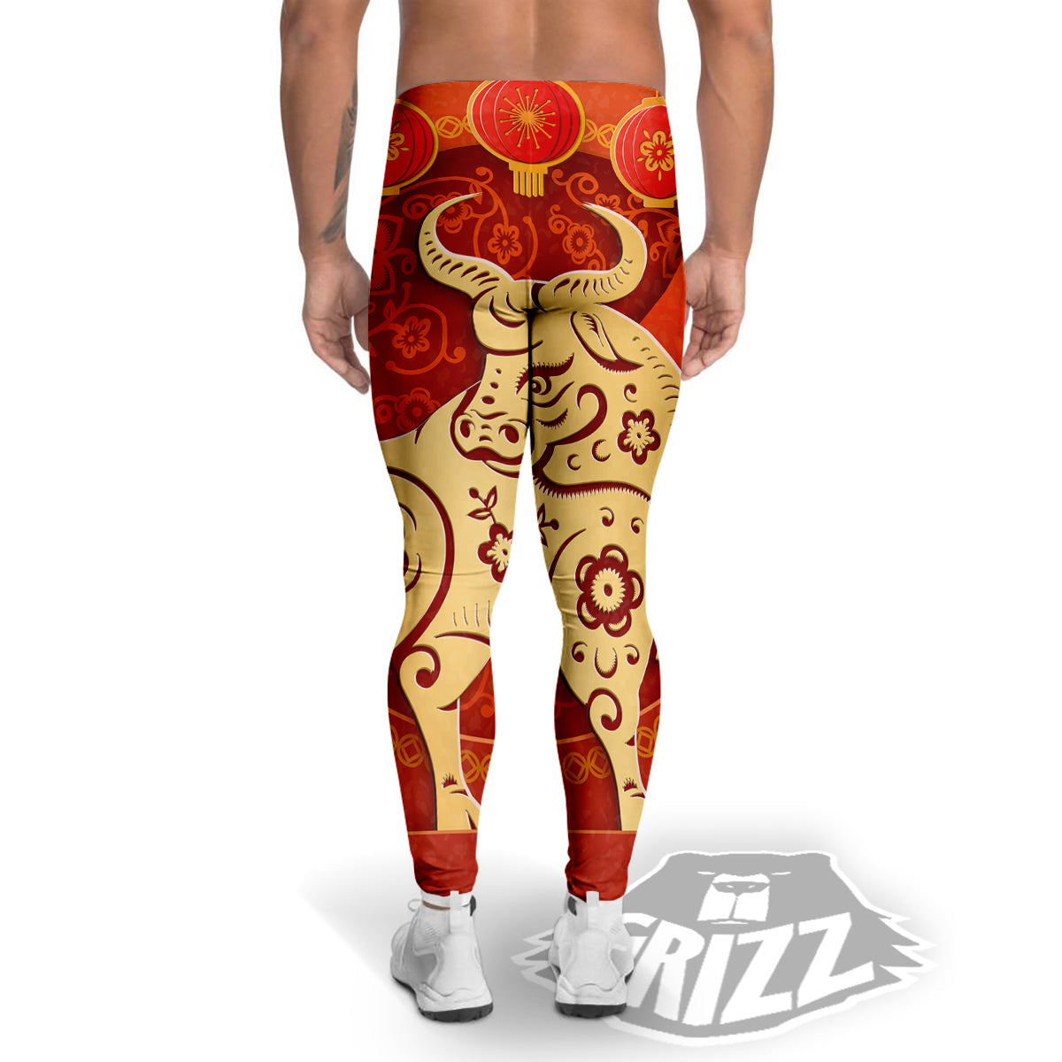 Ox Sign Chinese Horoscope Print Men's Leggings-grizzshop