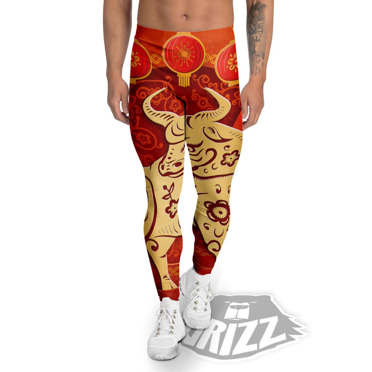 Ox Sign Chinese Horoscope Print Men's Leggings-grizzshop