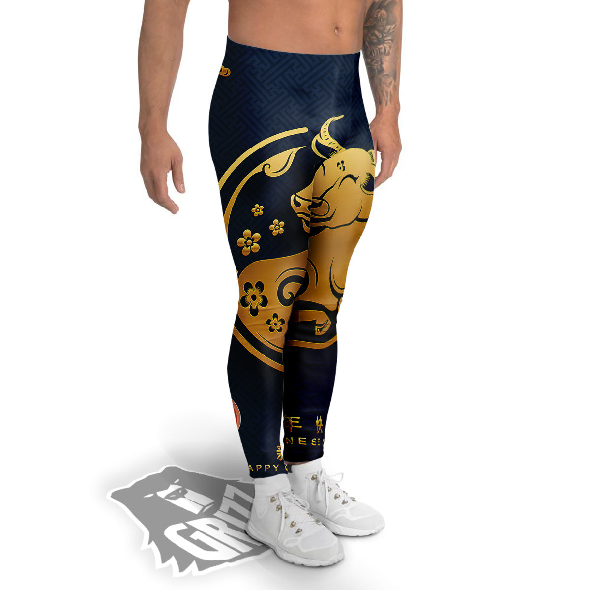 Ox Zodiac Chinese Cute Print Men's Leggings-grizzshop