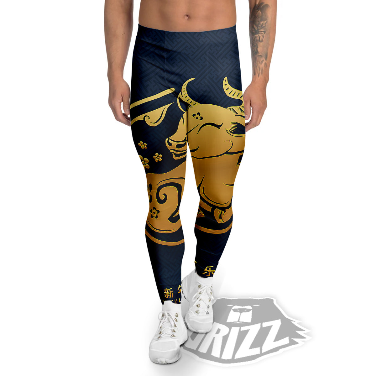 Ox Zodiac Chinese Cute Print Men's Leggings-grizzshop