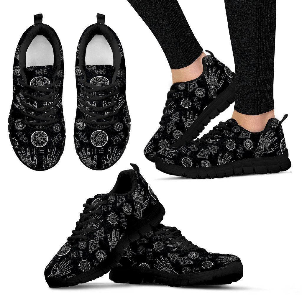 Pagan Gothic Wiccan Witch Pattern Print Black Sneaker Shoes For Men Women-grizzshop