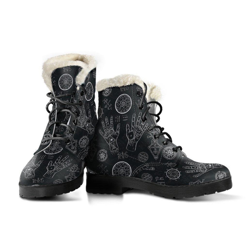 Pagan Gothic Wiccan Witch Pattern Print Comfy Winter Boots-grizzshop