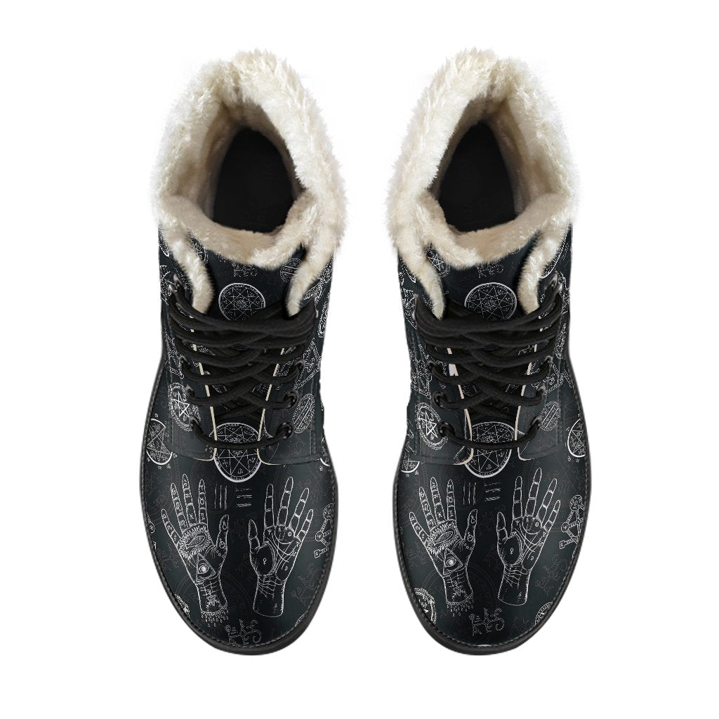 Pagan Gothic Wiccan Witch Pattern Print Comfy Winter Boots-grizzshop