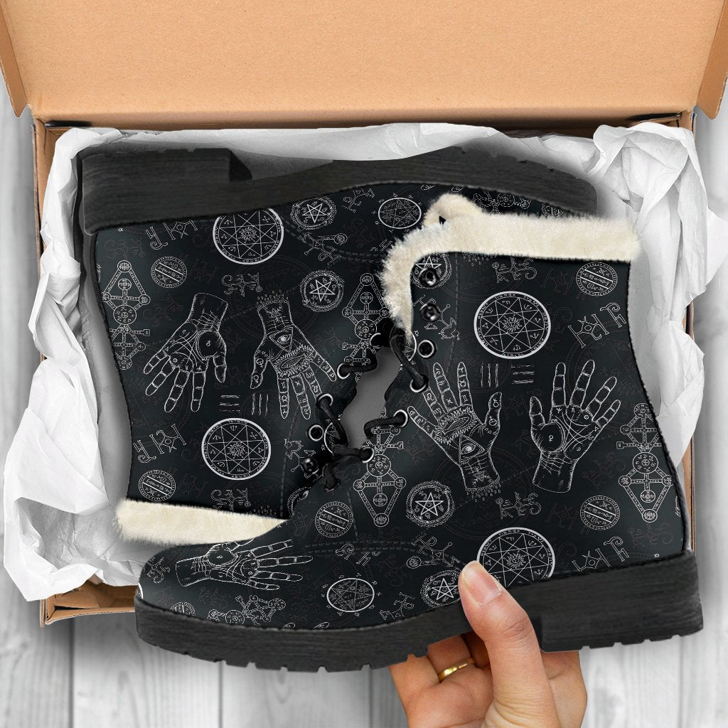 Pagan Gothic Wiccan Witch Pattern Print Comfy Winter Boots-grizzshop