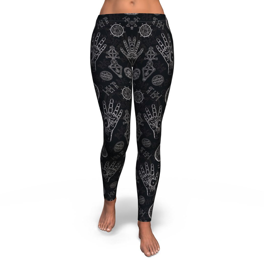 Pagan Gothic Wiccan Witch Pattern Print Pattern Women Leggings-grizzshop