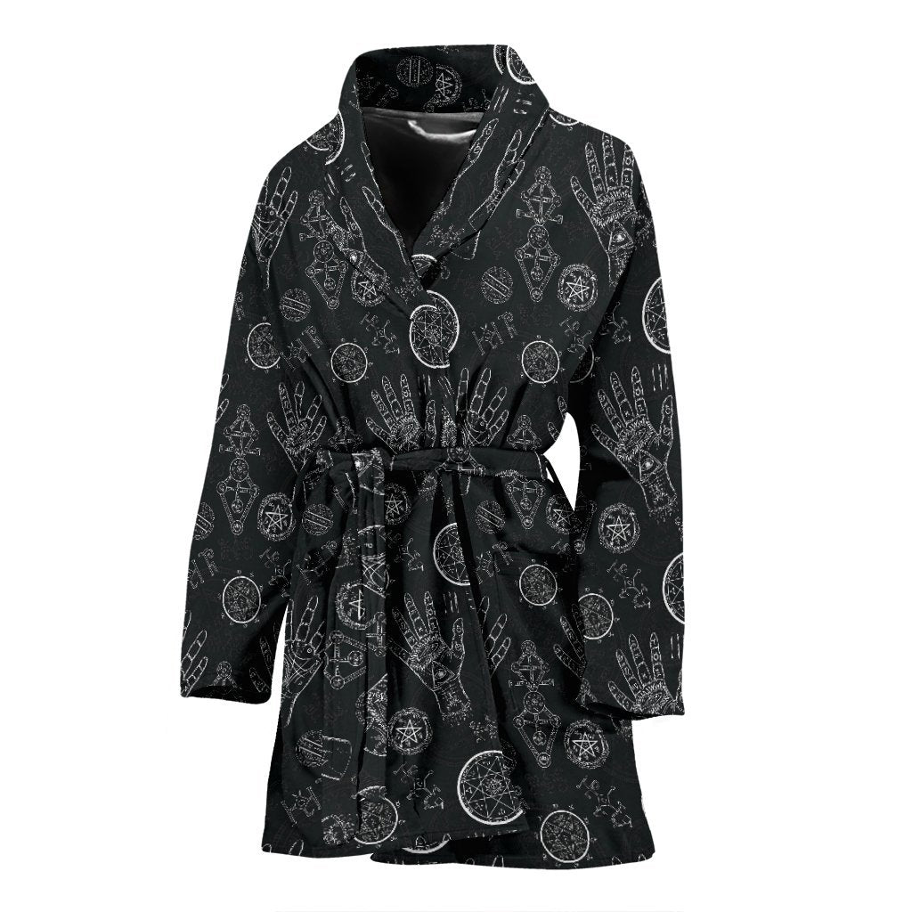 Pagan Gothic Wiccan Witch Pattern Print Women Long Robe-grizzshop