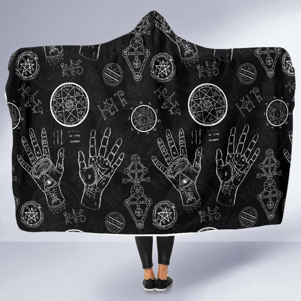Pagan Wiccan Witch Pattern Print Hooded Blanket-grizzshop
