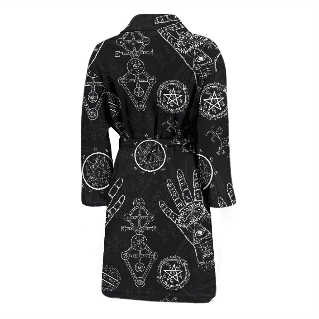 Pagan Wiccan Witch Pattern Print Men Long Robe-grizzshop