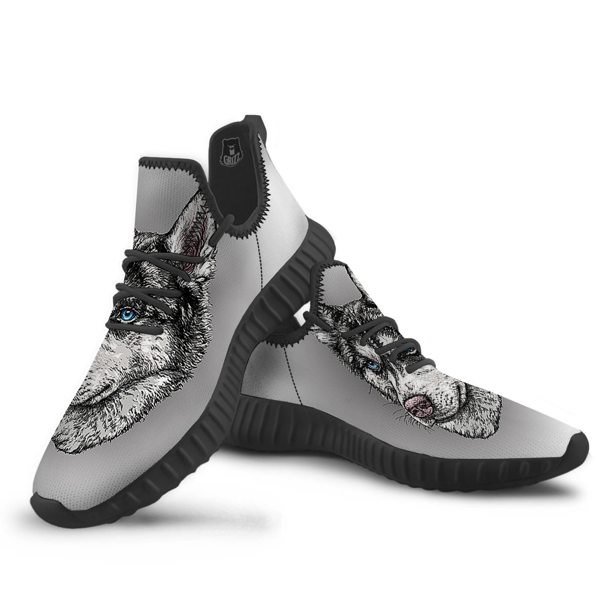 Painting Alaskan Malamute Print Black Walking Shoes-grizzshop