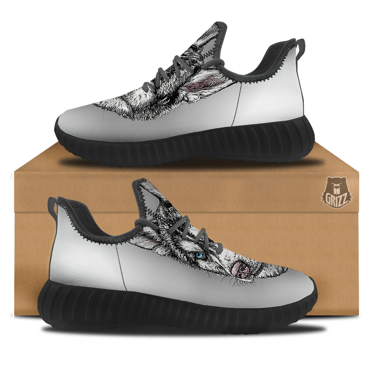 Painting Alaskan Malamute Print Black Walking Shoes-grizzshop
