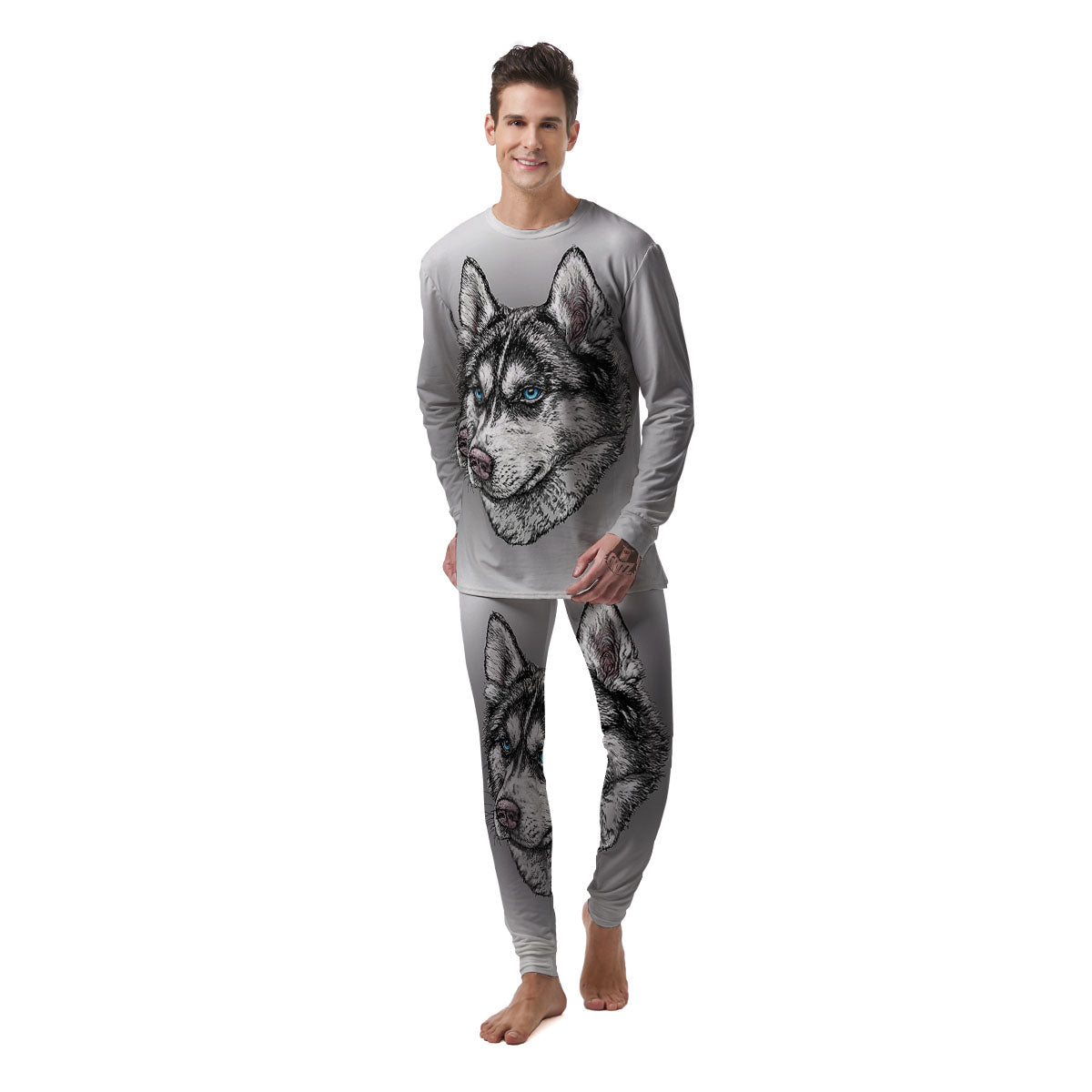 Painting Alaskan Malamute Print Men's Pajamas-grizzshop