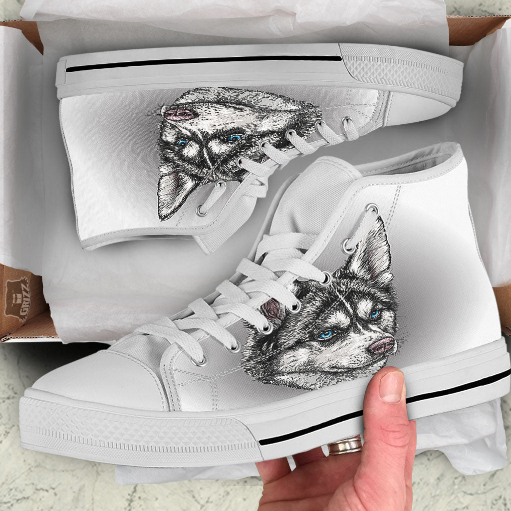Painting Alaskan Malamute Print White High Top Shoes-grizzshop