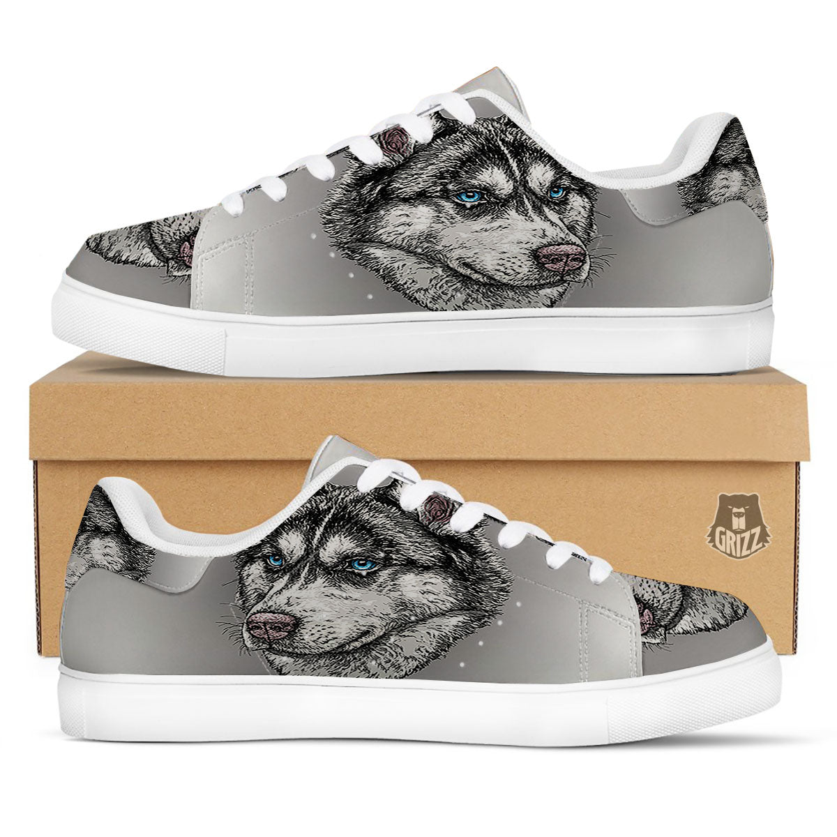 Painting Alaskan Malamute Print White Low Top Sneakers-grizzshop