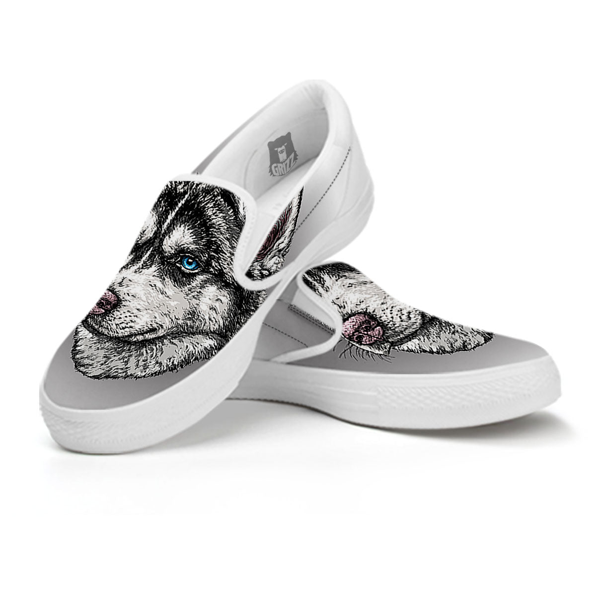 Painting Alaskan Malamute Print White Slip On Shoes-grizzshop