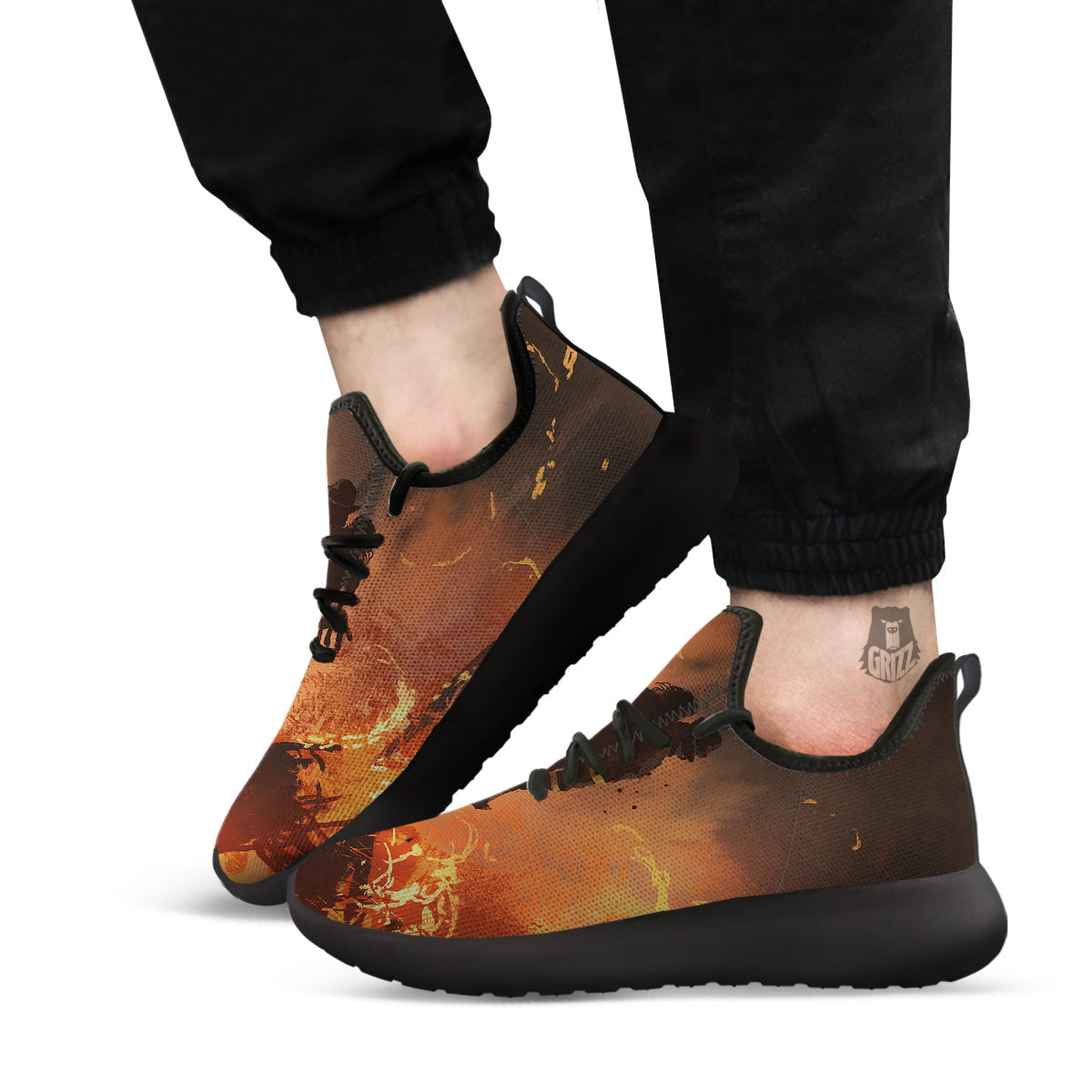Painting Brave Firefighter Print Black Athletic Shoes-grizzshop
