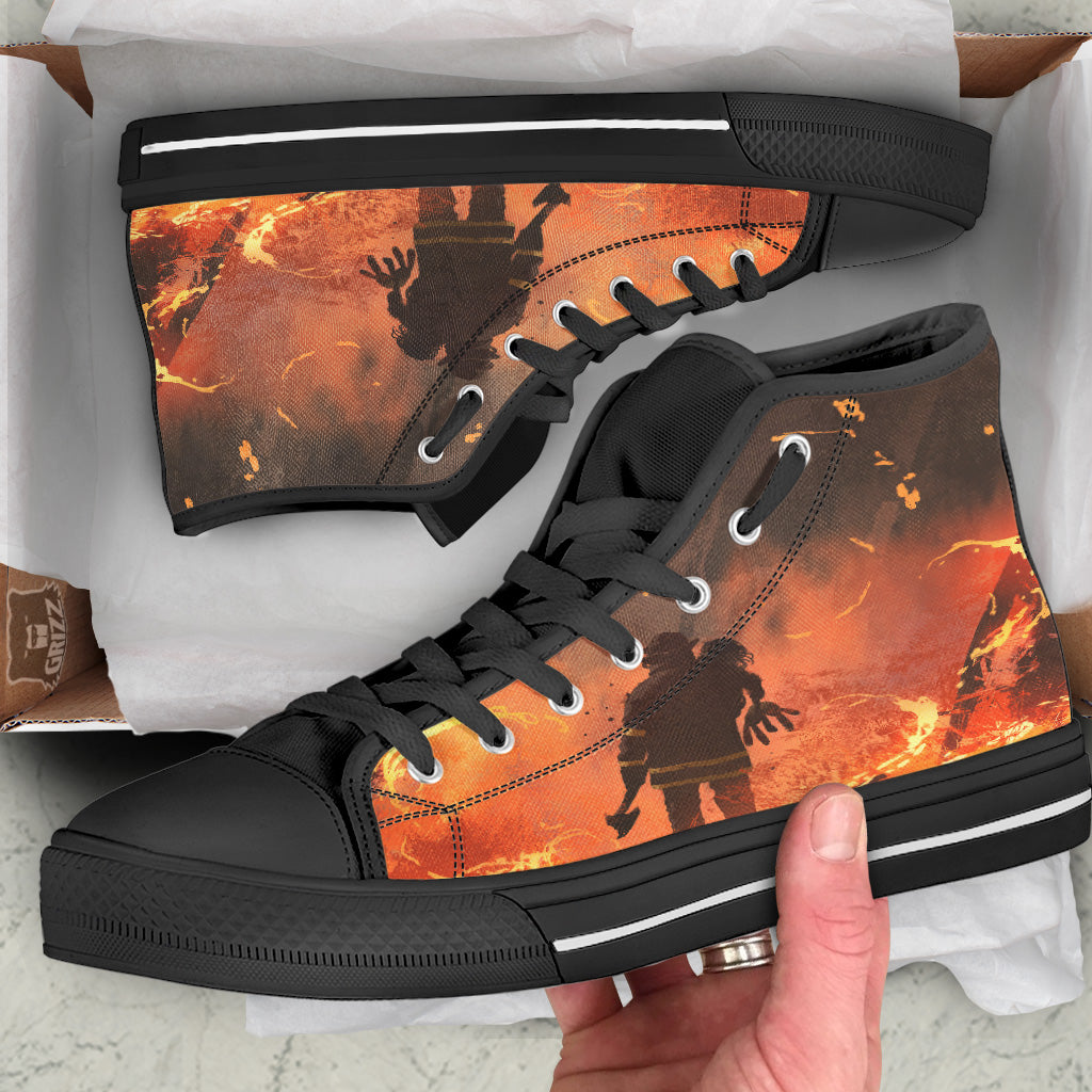 Painting Brave Firefighter Print Black High Top Shoes-grizzshop