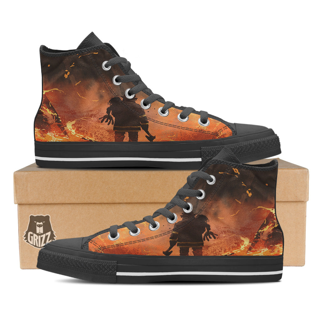 Painting Brave Firefighter Print Black High Top Shoes-grizzshop