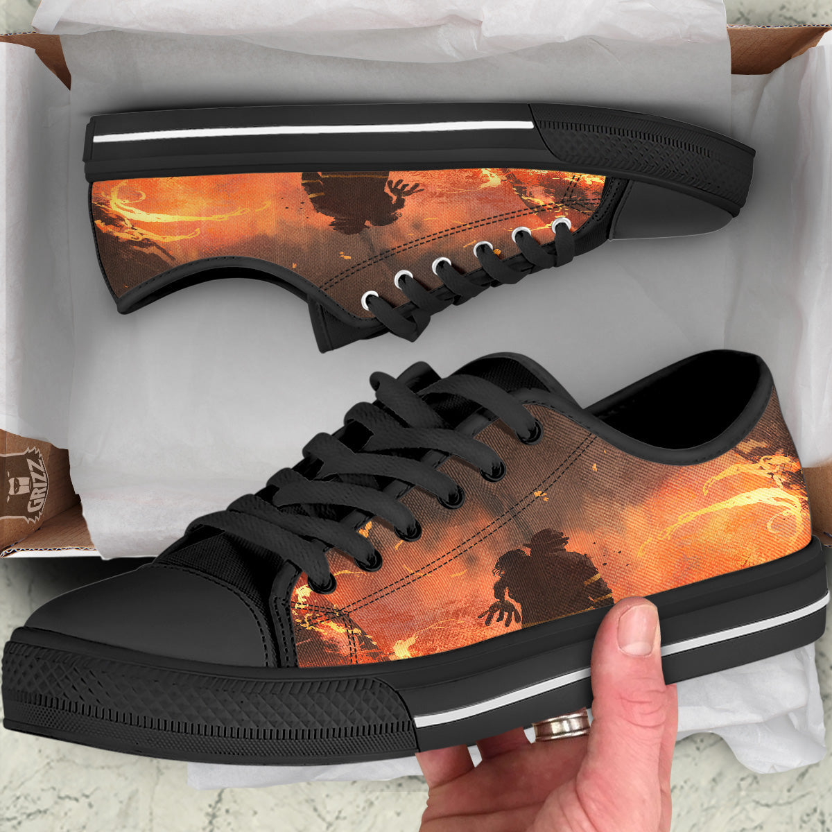 Painting Brave Firefighter Print Black Low Top Shoes-grizzshop