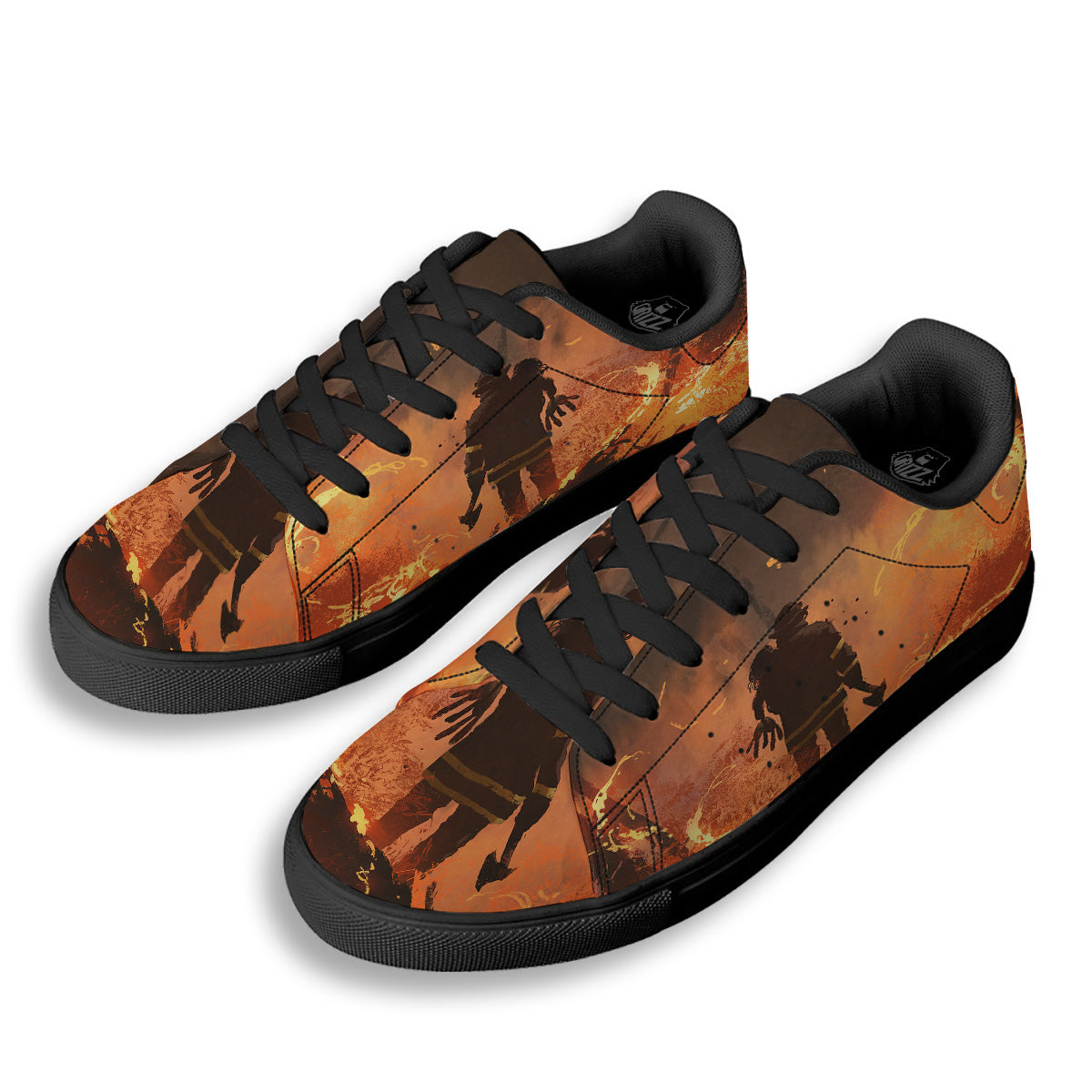 Painting Brave Firefighter Print Black Low Top Sneakers-grizzshop