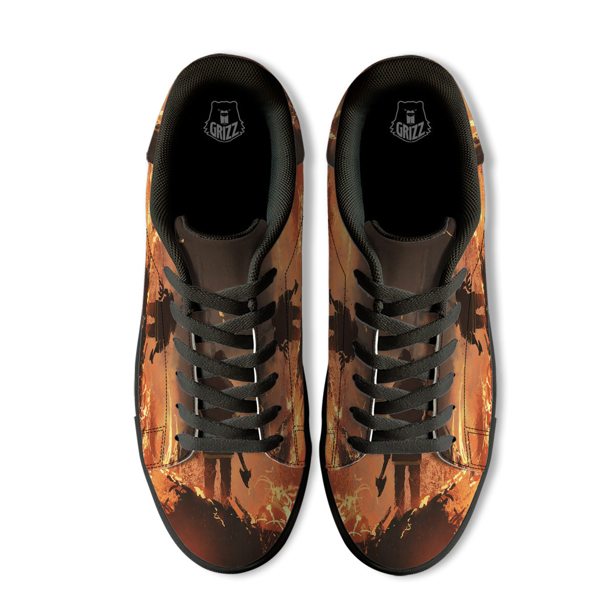 Painting Brave Firefighter Print Black Low Top Sneakers-grizzshop