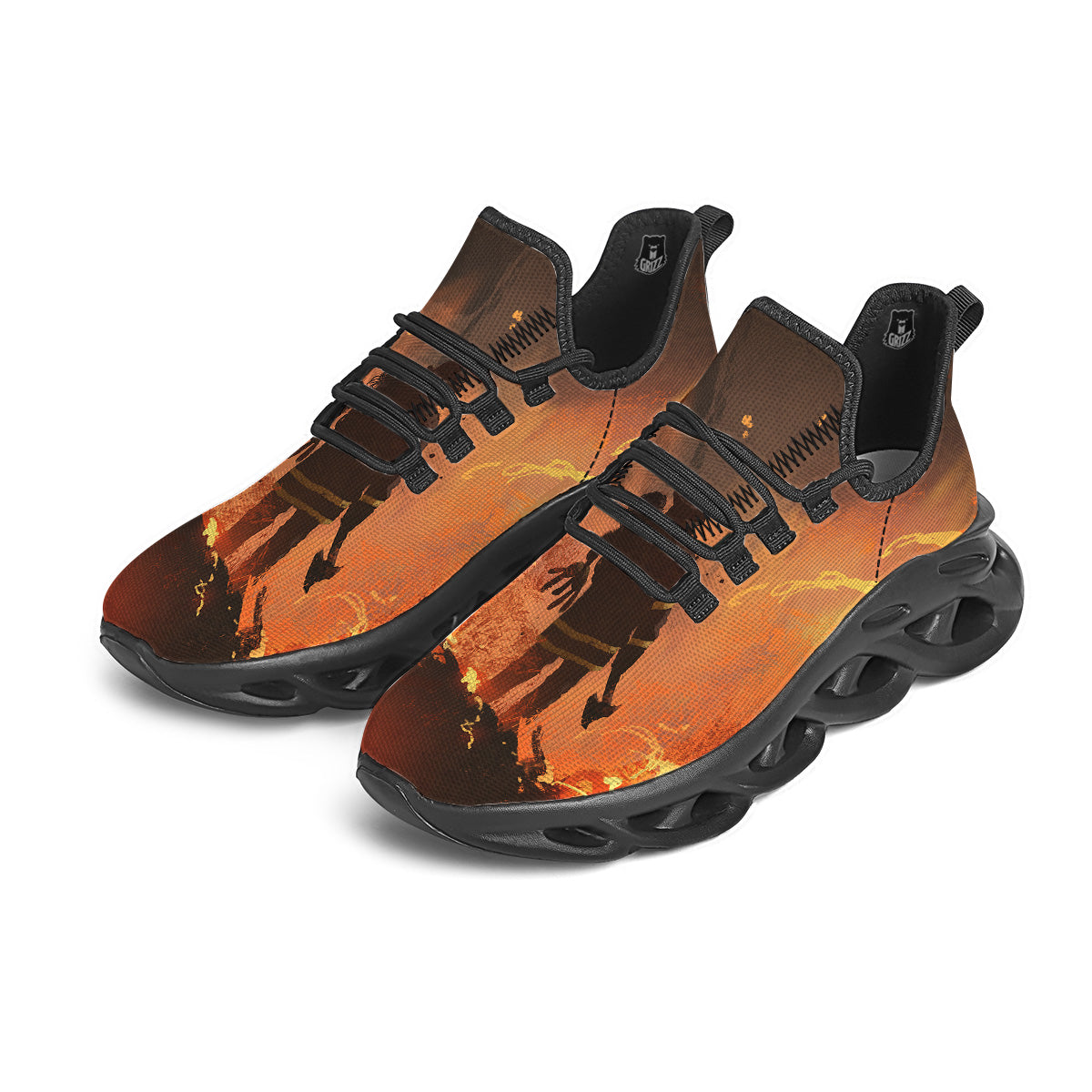 Painting Brave Firefighter Print Black Running Shoes-grizzshop