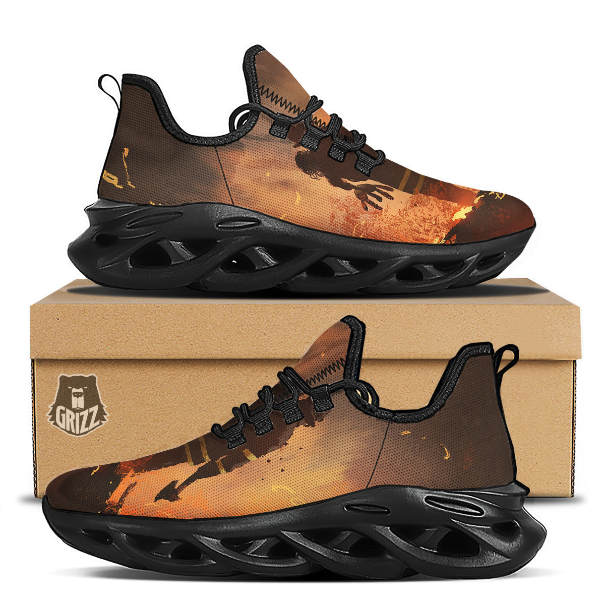 Painting Brave Firefighter Print Black Running Shoes-grizzshop