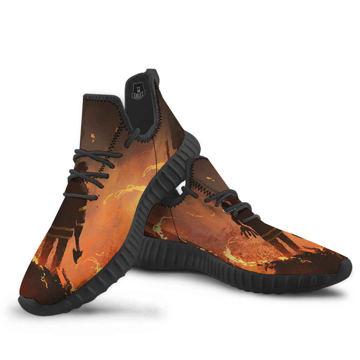 Painting Brave Firefighter Print Black Walking Shoes-grizzshop